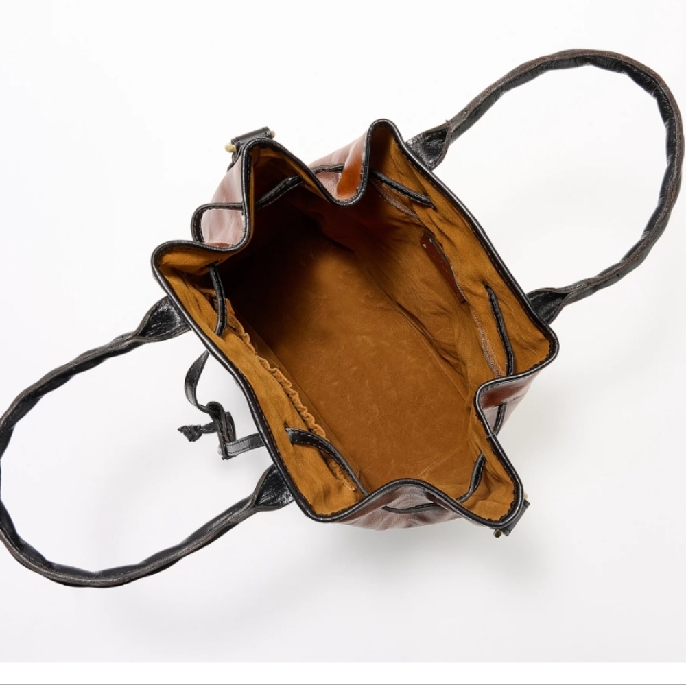 Patricia Nash Brown and Black Leather Drawstring Bucket Bag - Picture 12 of 16